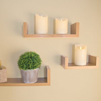 Anika Set of 3 U-Shaped Oak Floating Shelves