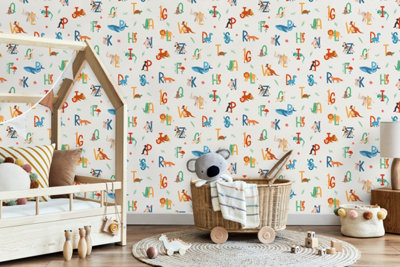 Animal Alphabet Kids Wallpaper Colourful ABC Animals, Non-Woven Paper