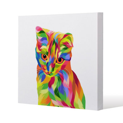 Animal Cat Illustration Pop Art (Canvas Print) / 46 x 46 x 4cm | DIY at B&Q