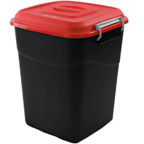 Animal Feed Bin with Clip Lid - 50 Litre - Red Lid