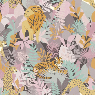 Animal Kingdom Pink Children's Wallpaper