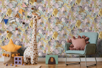 Animal Kingdom Pink Children's Wallpaper