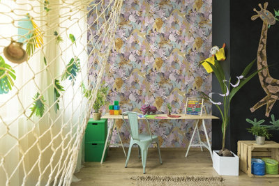 Animal Kingdom Pink Children's Wallpaper