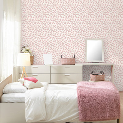 Animal Print Wallpaper Pink White Fur Effect Leopard Spots Modern Feature Wall