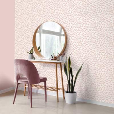 Animal Print Wallpaper Pink White Fur Effect Leopard Spots Modern Feature Wall
