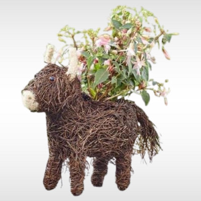 Animal Themed Highland Cow Flower Planters Novelty Rattan Straw Plant Pot