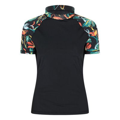 Animal Womens/Ladies Floral Pattern Rash Top Jet Black (14 UK)
