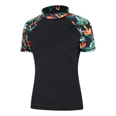 Animal Womens/Ladies Floral Pattern Rash Top Jet Black (14 UK)