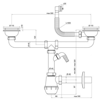 Aniplast 115mm Double Kitchen Sink Bottle Drain Waste Trap Wash Machine Dish Washer Input