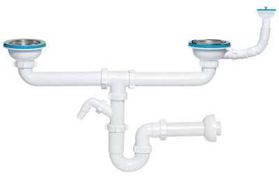 Aniplast 115mm Double Kitchen Sink Drain Waste P-Trap With Additional Overflow