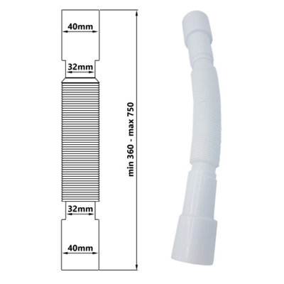 Aniplast 32/40mm x 32/40mm Adjustable Flexible Waste Drain Plastic Pipe
