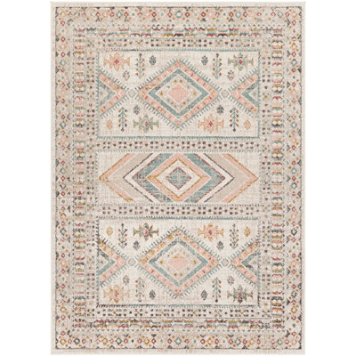 Ankara-Vintage Pink Grey Traditional Boho Living Dining Bedroom Rug 120 ...