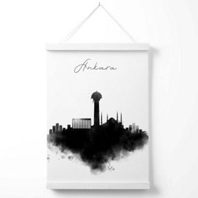 Ankara Watercolour Skyline City Poster with Hanger / 33cm / White