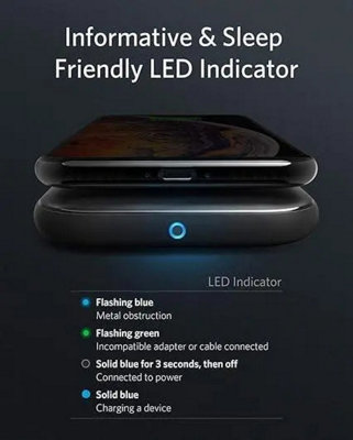 Anker Powerwave Base Pad Wireless Charger Fast Charge Qi Universal Charger 10W LED Indicator Wireless Charging Black A2505K11 - 7