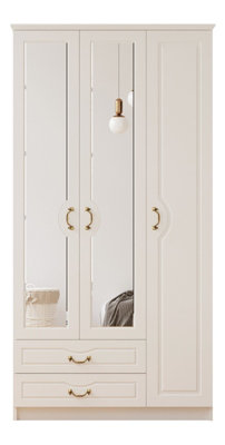 ANNE 3 Door 2 Drawer Mirrored White Wardrobe