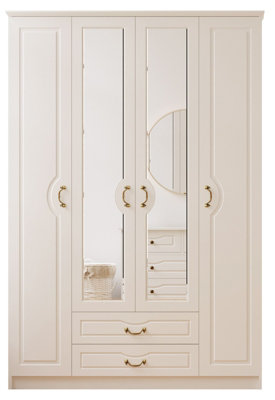 ANNE 4 Door 2 Drawer Mirrored White Wardrobe