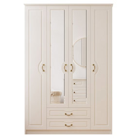 ANNE 4 Door 2 Drawer Mirrored White Wardrobe