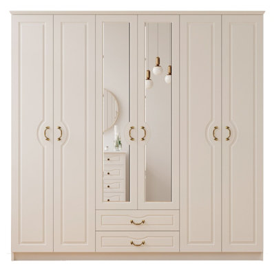 ANNE 6 Door 2 Drawer Mirrored White Wardrobe