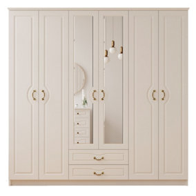 ANNE 6 Door 2 Drawer Mirrored White Wardrobe