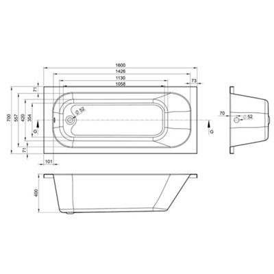 Anne White Super-Strong Acrylic Single Ended Straight Bath (L)1680mm (W)685mm
