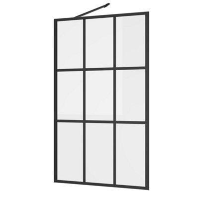 Annecy Black Grid Framed Single Bath Screen (W)800mm (H)1500mm