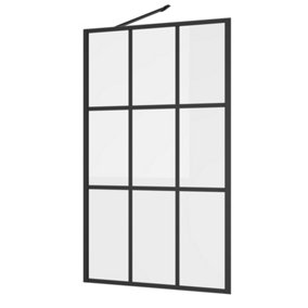 Annecy Black Grid Framed Single Bath Screen (W)800mm (H)1500mm