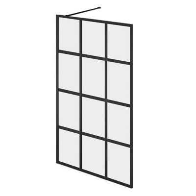 Annecy Black Grid Framed Wetroom Fixed Shower Screen (W)1080mm