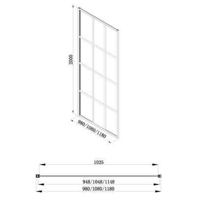 Annecy Black Grid Framed Wetroom Fixed Shower Screen (W)1180mm