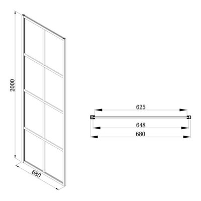 Annecy Black Grid Framed Wetroom Fixed Shower Screen (W)680mm