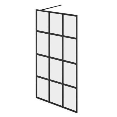 Annecy Black Grid Framed Wetroom Fixed Shower Screen (W)880mm