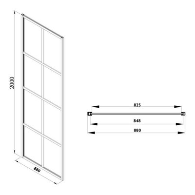 Annecy Black Grid Framed Wetroom Fixed Shower Screen (W)880mm