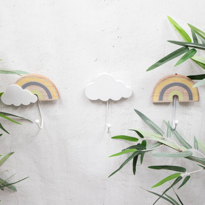 Annibells 3 x Rainbow & Cloud Wooden Wall Hooks  (10209)