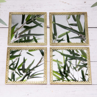 Annibells 4 Gold Metal Square Mirrored Coasters (14602)