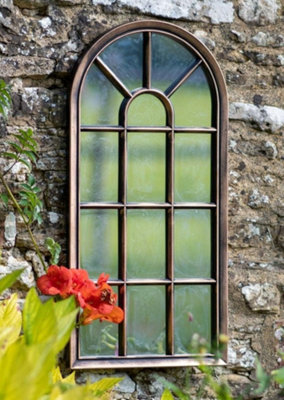 Annibells Brushed Copper Arched Window Style Mirror Home or Garden