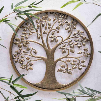 Annibells Gold Tree Of Life Metal Round Wall Art Garden Sculpture ...