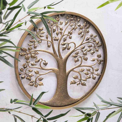 Annibells Gold Tree Of Life Metal Round Wall Art Garden Sculpture ...