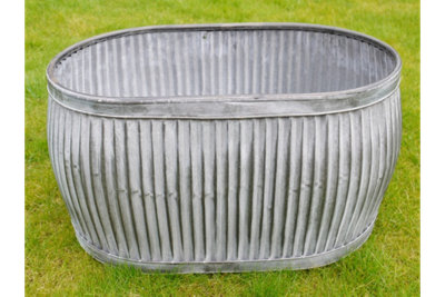 Annibells Large Galvanised Oval Ribbed Metal Planters (1722) - Large