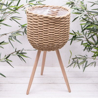 Annibells Natural Rope Woven Flower Pots with Wooden Legs (14538) - Large