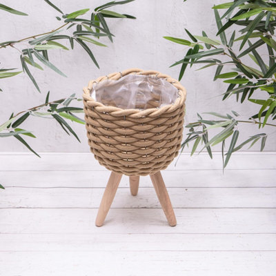 Annibells Natural Rope Woven Flower Pots with Wooden Legs (14538) - Small