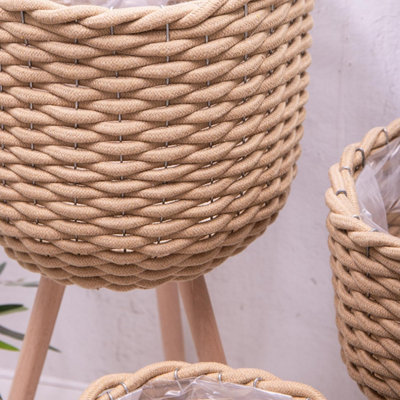 Annibells Natural Rope Woven Flower Pots with Wooden Legs (14538) - Small