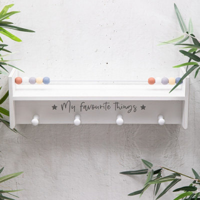 Annibells White Wooden Floating Abacus Shelf with Hooks (10874)