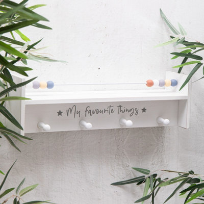 Annibells White Wooden Floating Abacus Shelf with Hooks (10874)