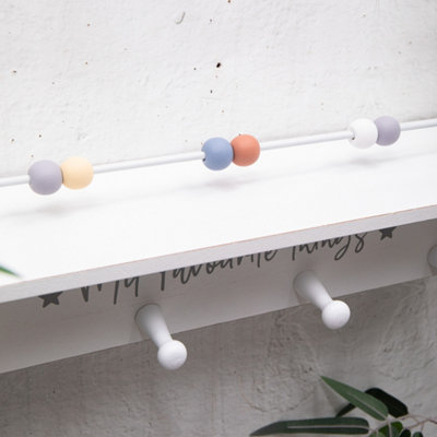 Annibells White Wooden Floating Abacus Shelf with Hooks (10874)