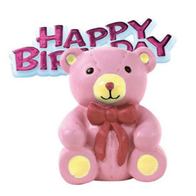 Anniversary House Birthday Pink Teddy Bear Cake Decoration Topper Pink (One Size)