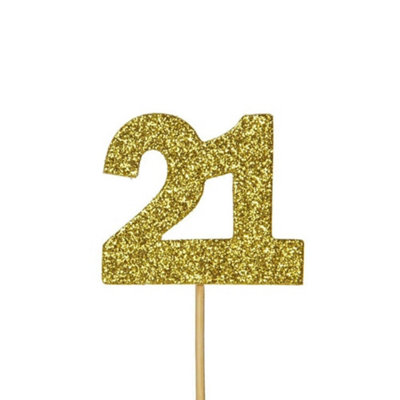 Anniversary House Glitter 21st Birthday Cake Topper (Pack of 12) Gold ...