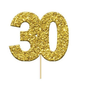 Anniversary House Glitter 30th Birthday Cake Topper (Pack of 12) Gold (One Size)