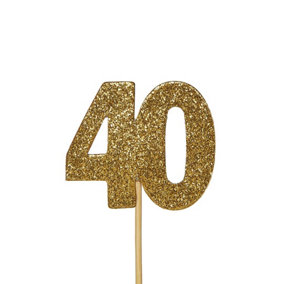Anniversary House Glitter 40th Birthday Cake Topper (Pack of 12) Gold (One Size)