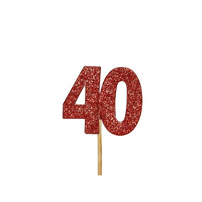 Anniversary House Glitter 40th Cupcake Topper (Pack of 12) Red (One Size)