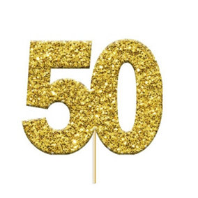 Anniversary House Glitter 50th Birthday Paper Cupcake Topper (Pack of 12) Gold (One Size)