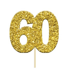 Anniversary House Glitter 60th Birthday Cupcake Topper (Pack of 12) Gold (One Size)